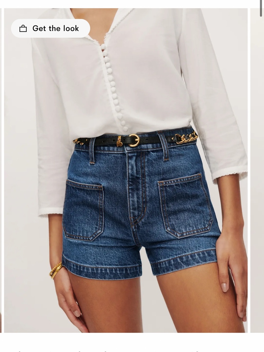 Reformation High-Rise Blue Denim Shorts with Front Patch Pockets